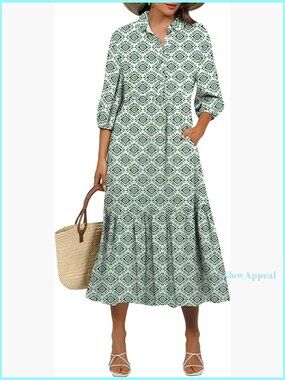 Floral Print Maxi Dress with Puff Sleeves, V-Neck, Casual Boho Style